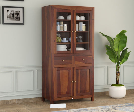 Solid Wood Crockery Unit In Brown Finish