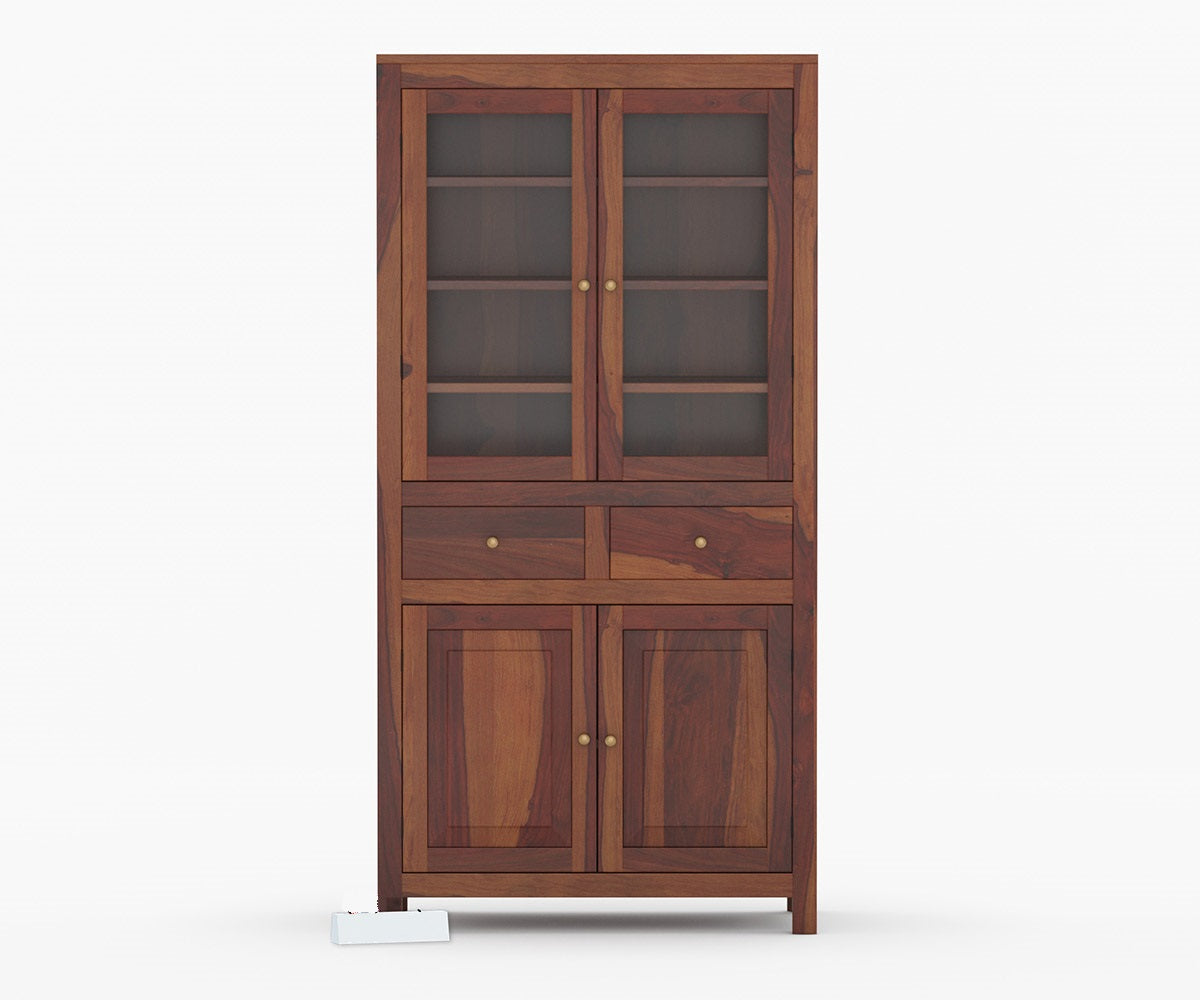 Solid Wood Crockery Unit In Brown Finish