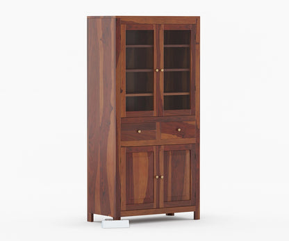 Solid Wood Crockery Unit In Brown Finish