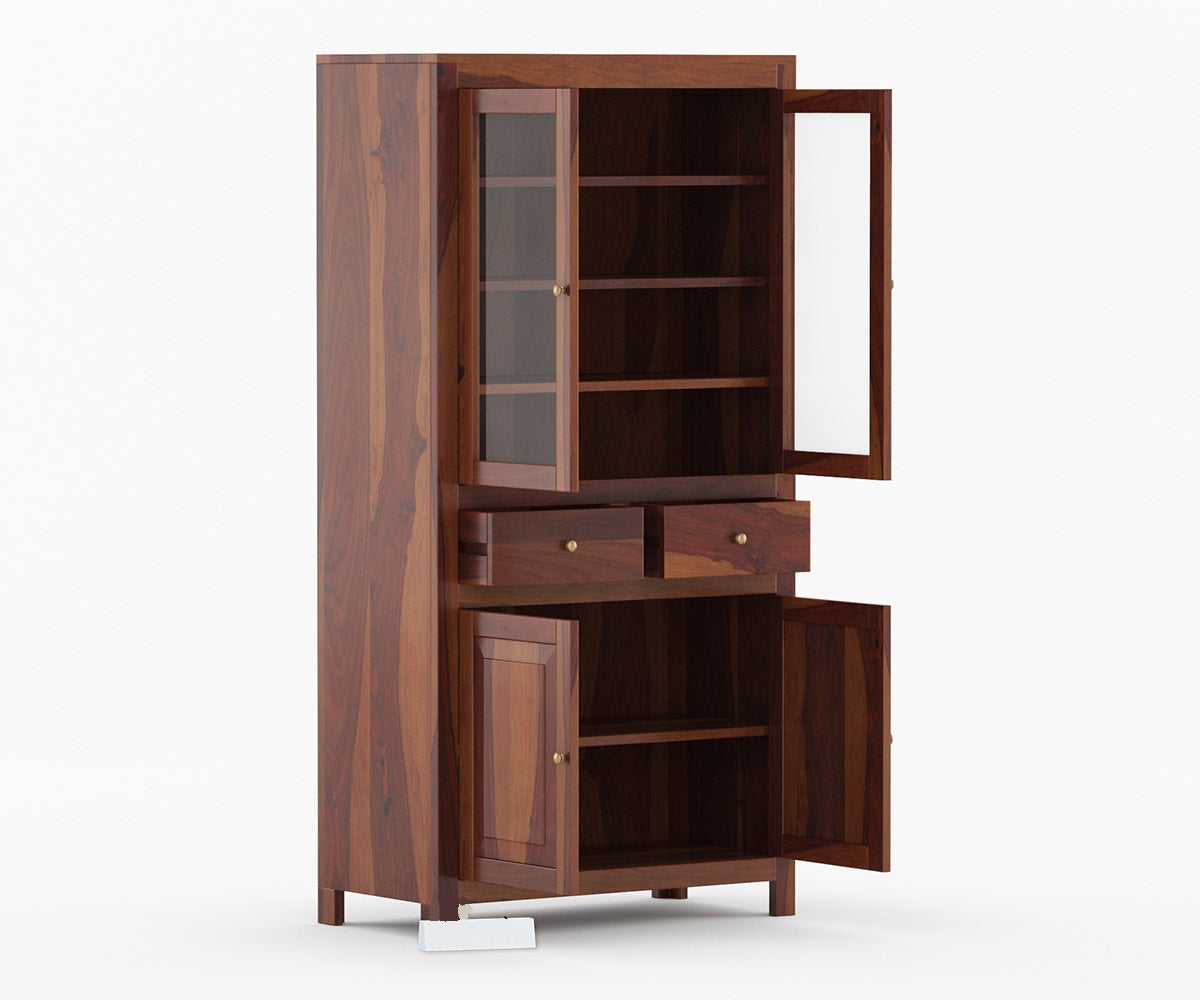 Solid Wood Crockery Unit In Brown Finish