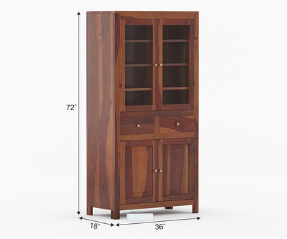 Solid Wood Crockery Unit In Brown Finish