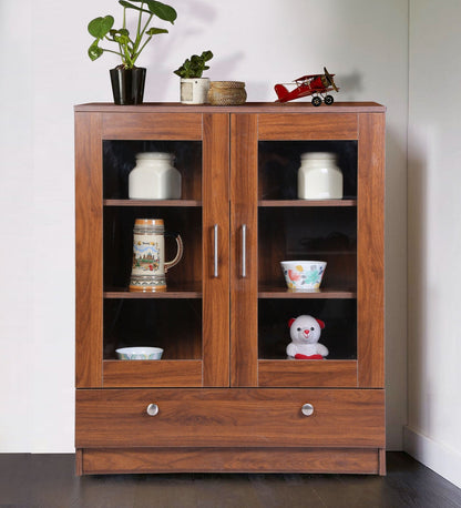 Solid Wood Crockery Unit In Columbian Walnut Finish