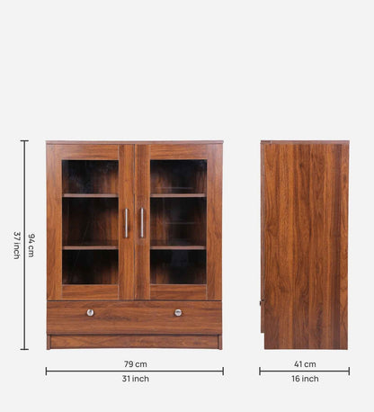 Solid Wood Crockery Unit In Columbian Walnut Finish