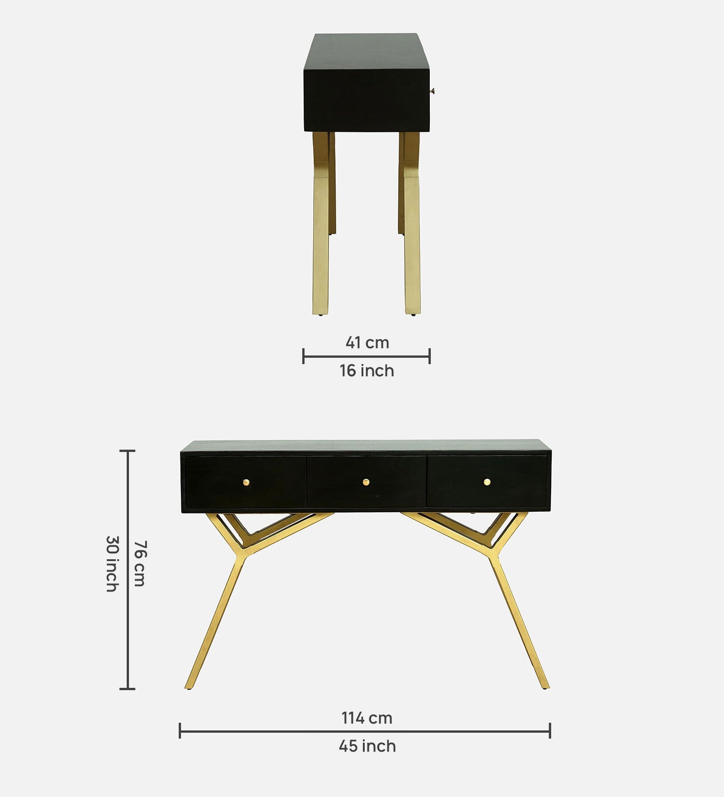 Solid Wood Console Table In Dark Walnut With Metal Base