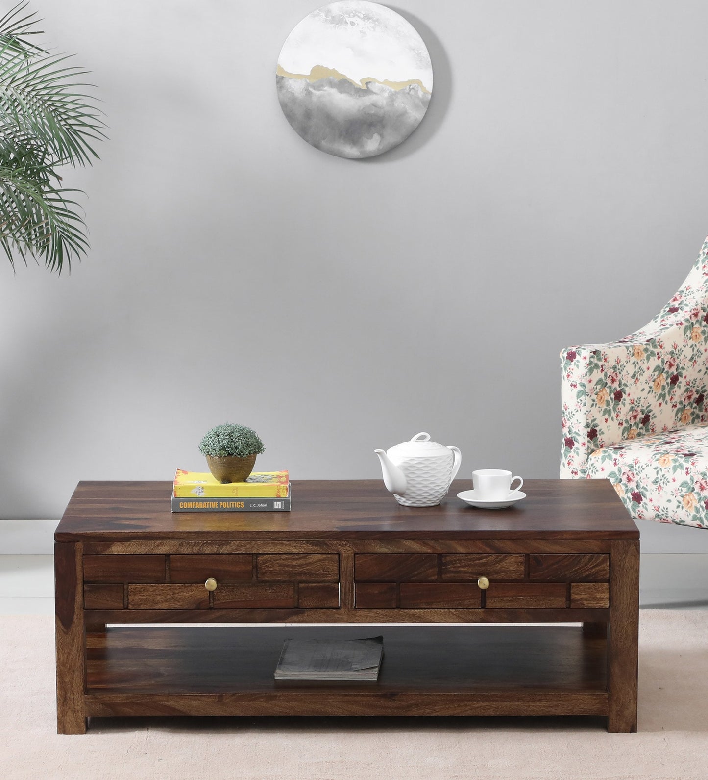 Niser - Sheesham Wood Coffee Table With Two Drawers In Provincial Teak Polish