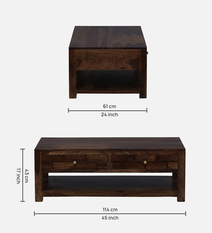 Niser - Sheesham Wood Coffee Table With Two Drawers In Provincial Teak Polish