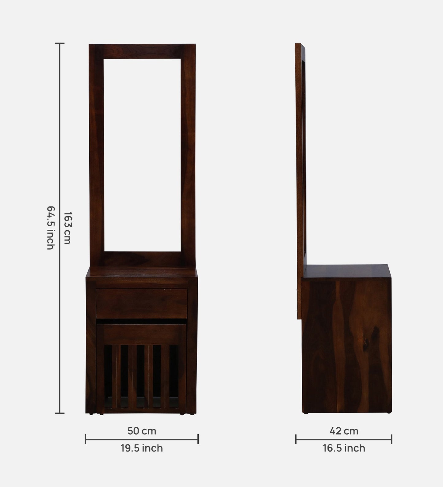 Sheesham Wood Dresser Table & Seating In Teak Polish Finish