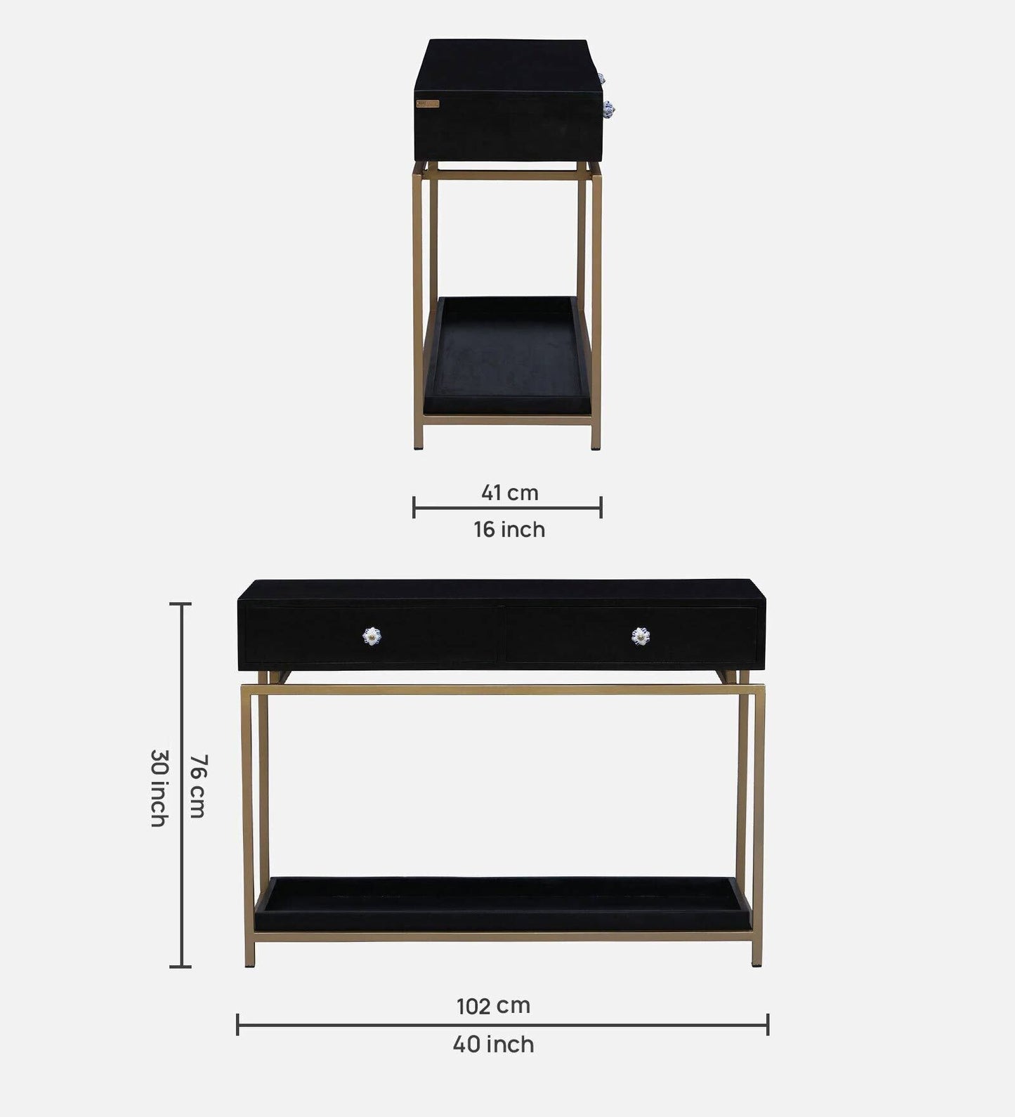 Solid Wood Console Table With Gold Finished Metal Frame - Dark Walnut