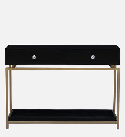 Solid Wood Console Table With Gold Finished Metal Frame - Dark Walnut