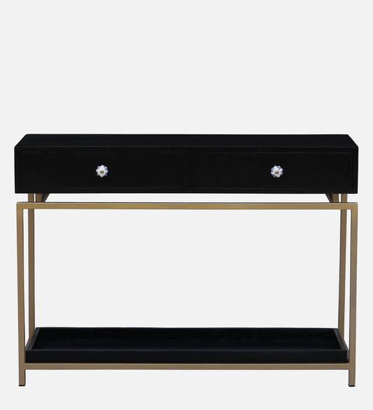 Solid Wood Console Table With Gold Finished Metal Frame - Dark Walnut