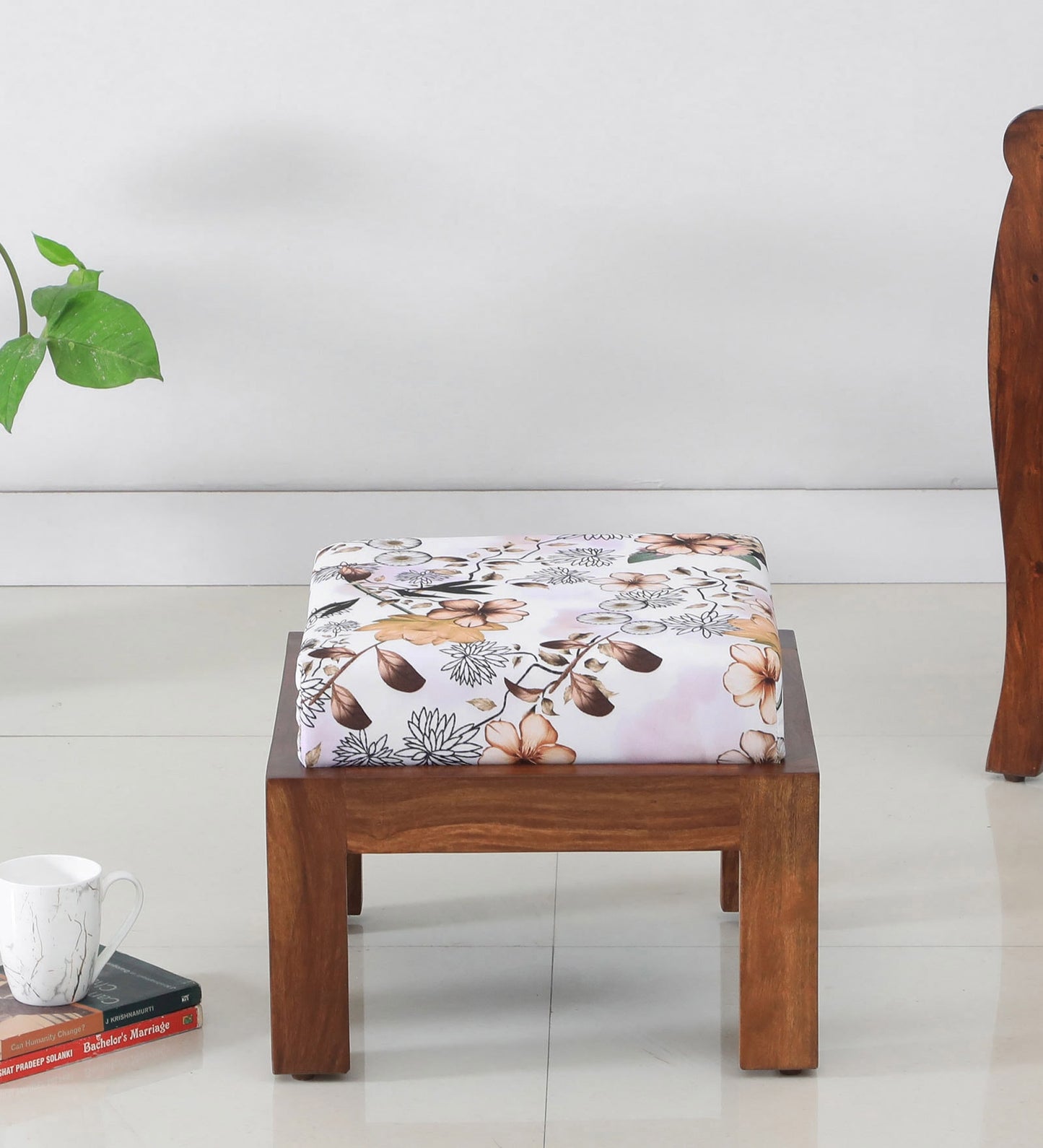 Solid Wood Base And Fabric Upholstered Foot Stool (Set Of 2) - Floral Print