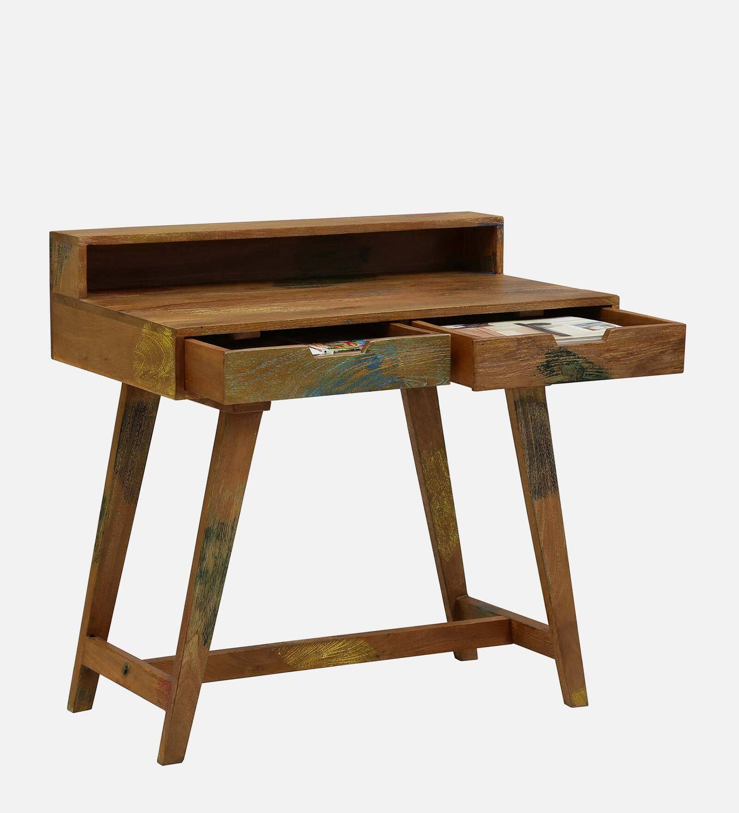 Dink - Solid Wood Writing Table In Distress Finish With Drawers