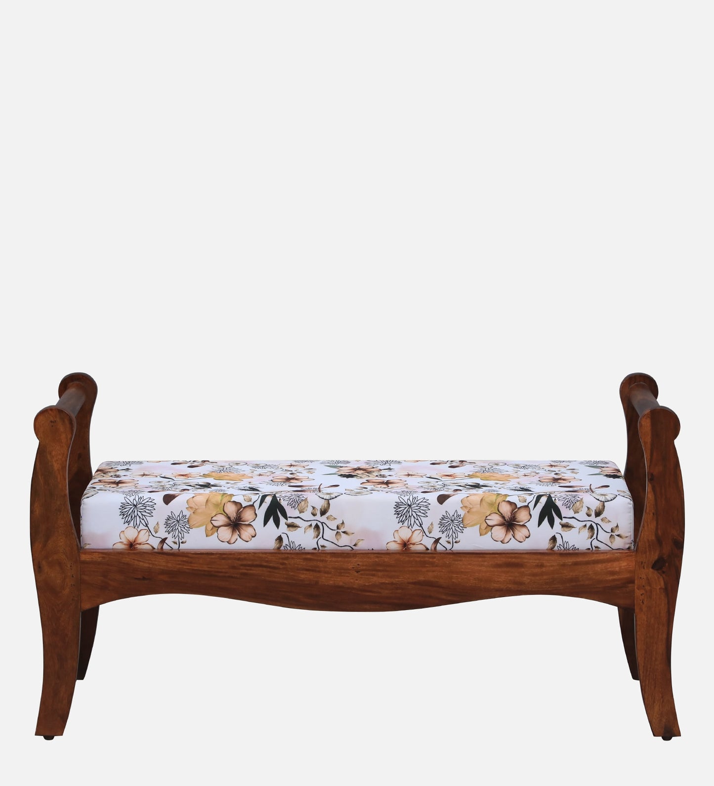 Sheesham Wood Bench - Honey Oak Polish & Printed Fabric