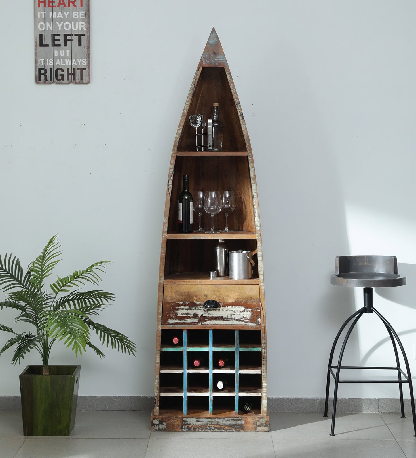 Reclaimed Solid Wood Bar Cabinet In Distress Finish