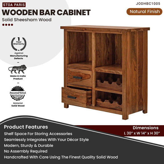 Danial Sheesham Wood Bar Cabinet In Natural Polish Finish