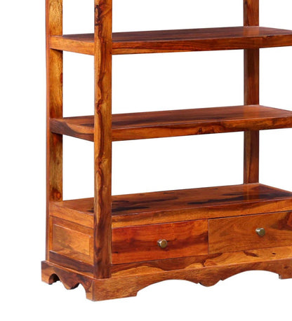 Bellfort Bookshelf Storage Organizer With Two Drawers - Honey Teak Polish