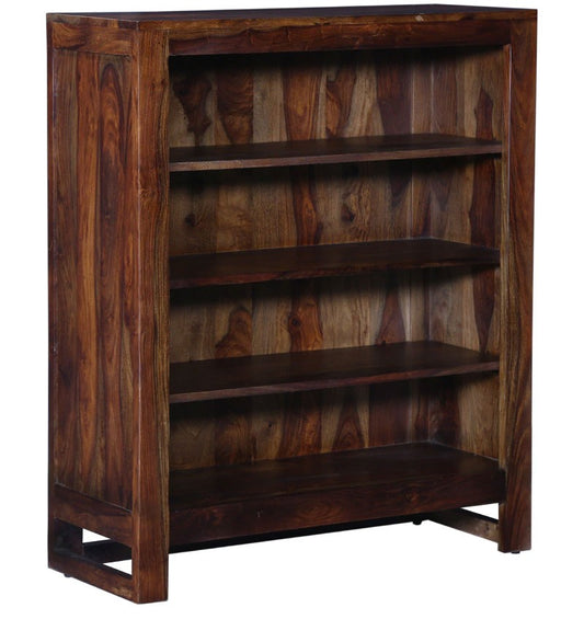 Ruther Solid Wood Bookshelf Storage Organizer In Walnut Polish Shade