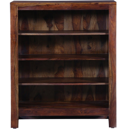 Ruther Solid Wood Bookshelf Storage Organizer In Walnut Polish Shade