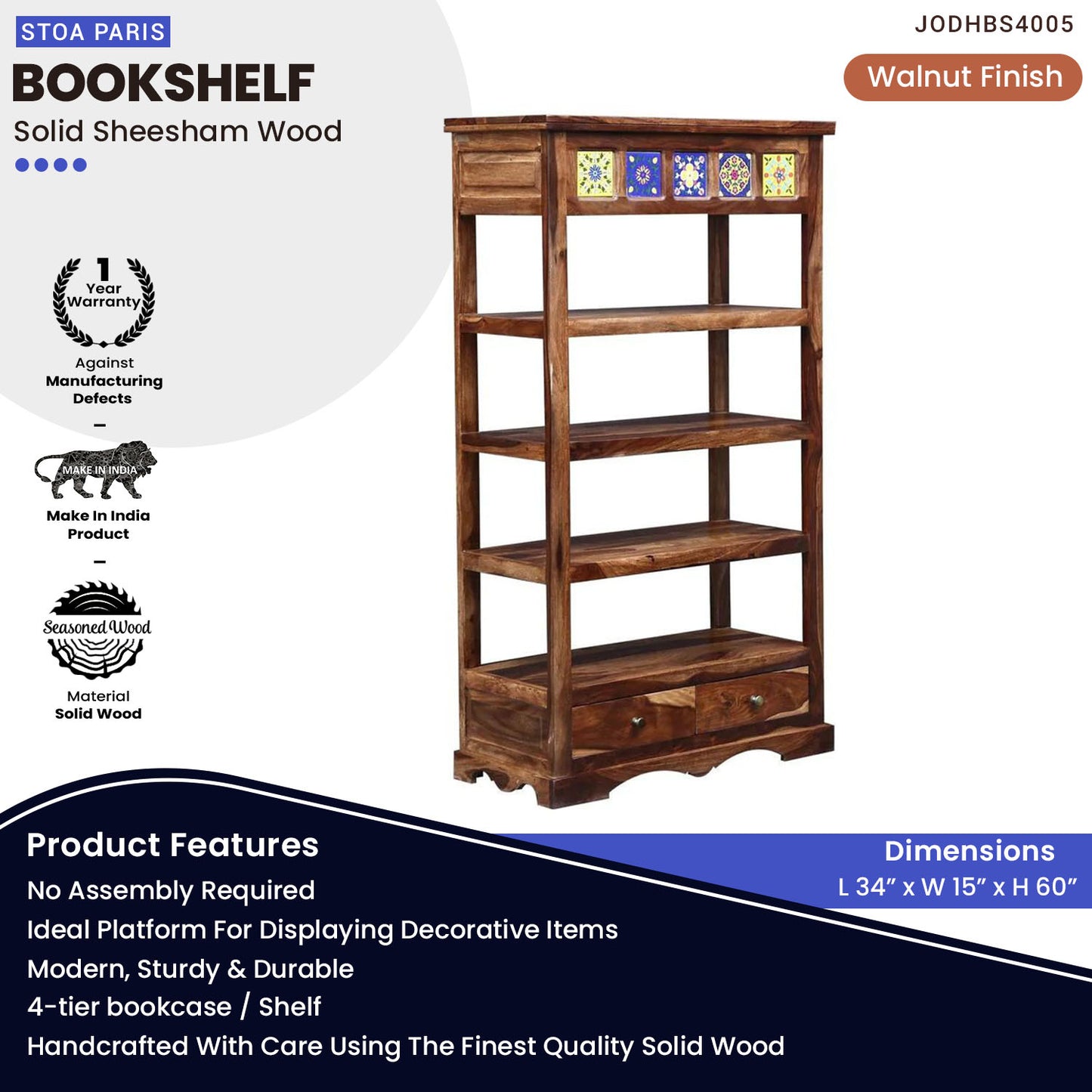 Corbin Bookshelf Storage Organizer With Two Drawers - Natural Polish