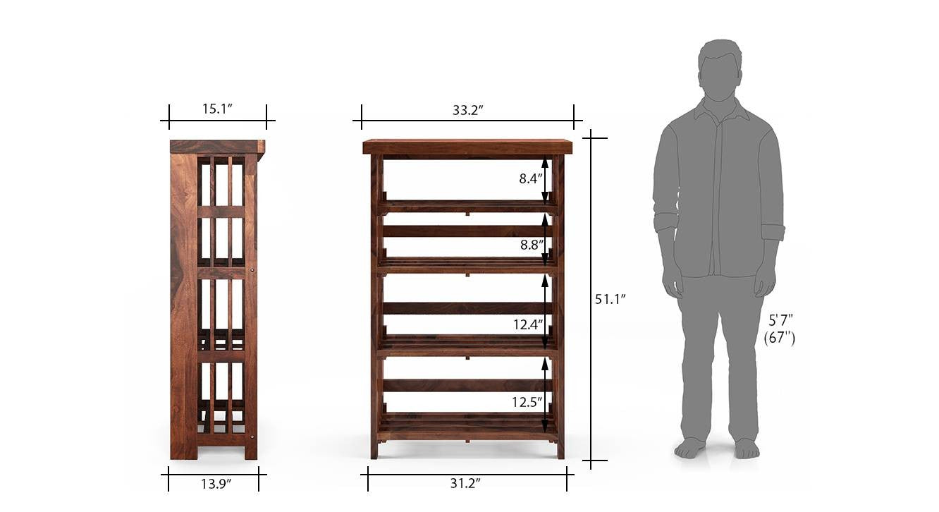 Barrin Solid Wood Bookshelf Storage Organizer - Walnut