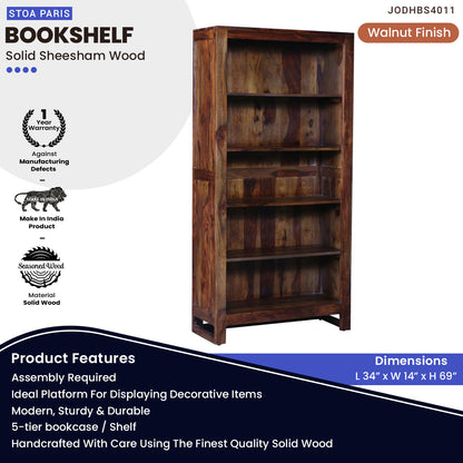 Brad Solid Wood Bookshelf Storage Organizer - Walnut