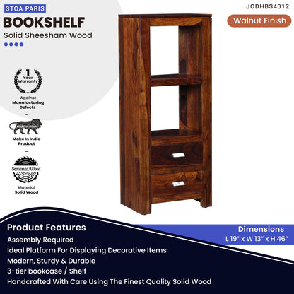 Angelo Bookshelf Storage Organizer With 2 Drawers And 2 Shelves In Walnut Polish Shade