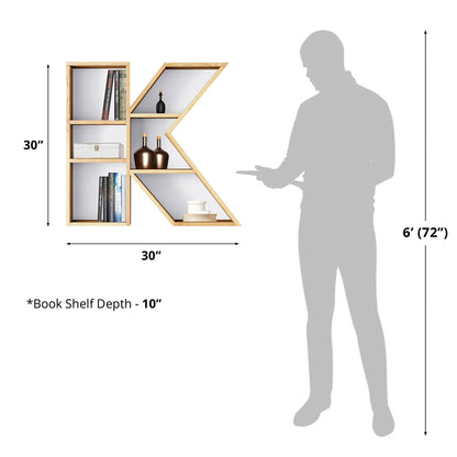 Bookshelf Alphabet "K" In Mango Wood Natural Polish Shade For  Books & Decor