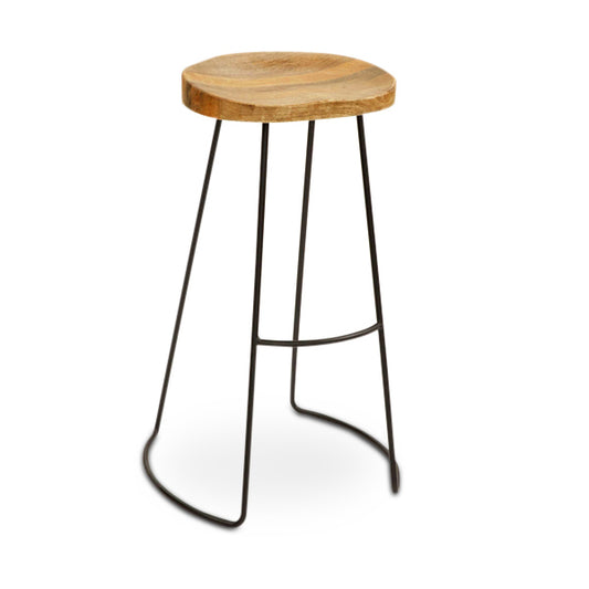 Arnold Bar Stool With Black Metal Frame & Mango Wood Seat Top In Natural Finish