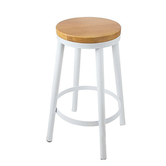 Natural Freedy Bar Stool In Metal White Powder Coated Frame & Solid Wood Top