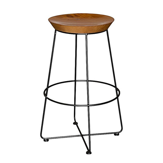 Durden Bar Stool In Metal Frame & Natural Wood Seat Top