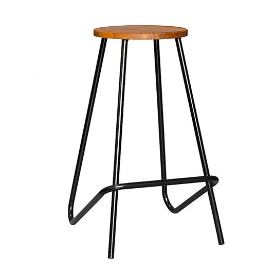 Natural Calvin Bar Stool In Metal Frame & Wooden Top