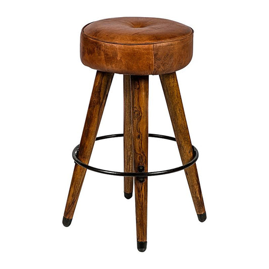 Freddy Bar Stool In Solid Wood Leg Frame & Leather Seat Base