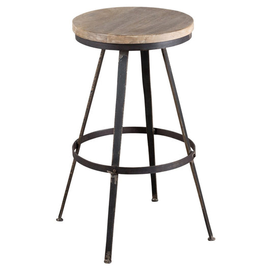 Crystal Metal Bar Stool With Solid Wood Seat Top In Natural Polish