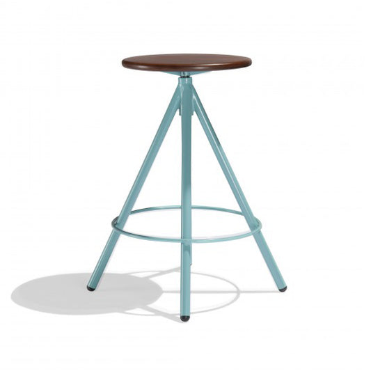 Hivju Metal Bar Stool With Solid Wood Seat Top - Light Blue