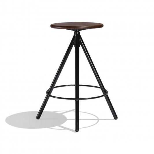 Isaac Metal Bar Stool With Wooden Seat Top - Black