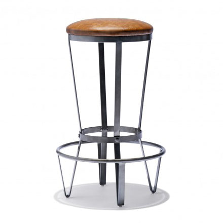 Jerome Metal Bar Stool With Cushioned Leatherette Seat Base - Black & Chestnut