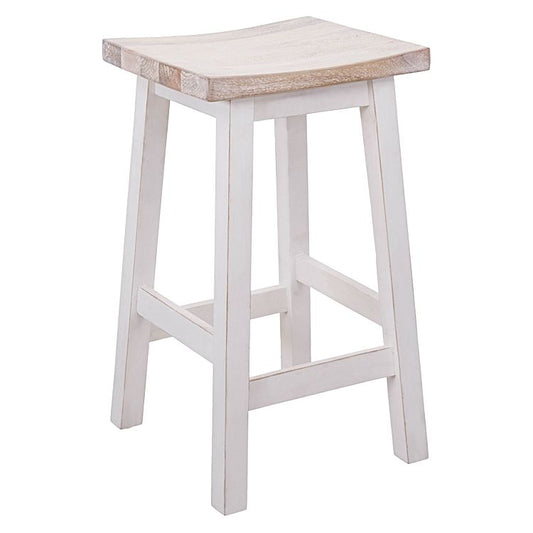 Goetz Solid Wood Stool In Rustic White Finish