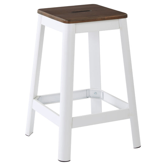 Martyn Metal Stool In White Finish & Solid Wood Seat Top