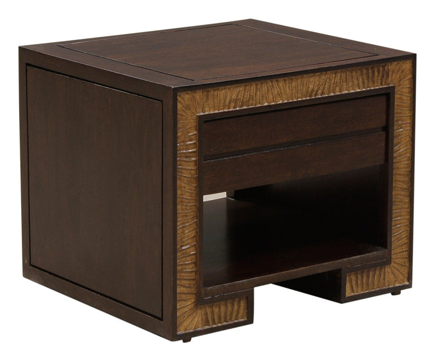 Norah Sheesham Wood Bed Side Table With Drawer - Walnut