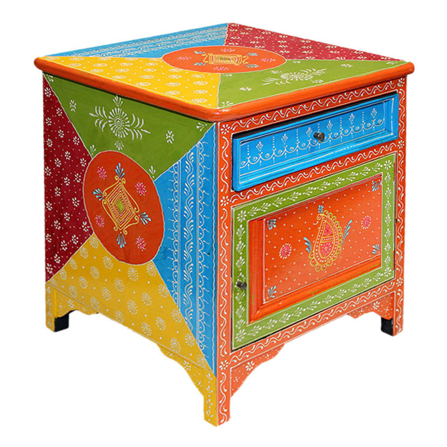 Joanna Bed Side Table With Drawer & Storage - Multi Colour Paint Finish