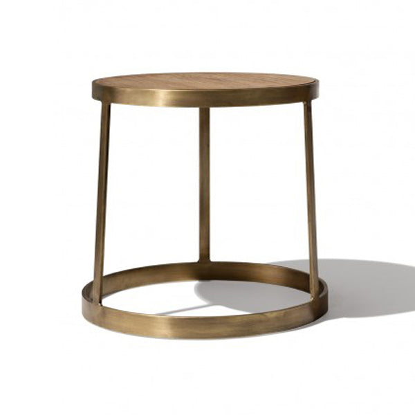 Mopatis - Metal Side Table With Wooden Top In Brushed Gold & Natural Top Finish