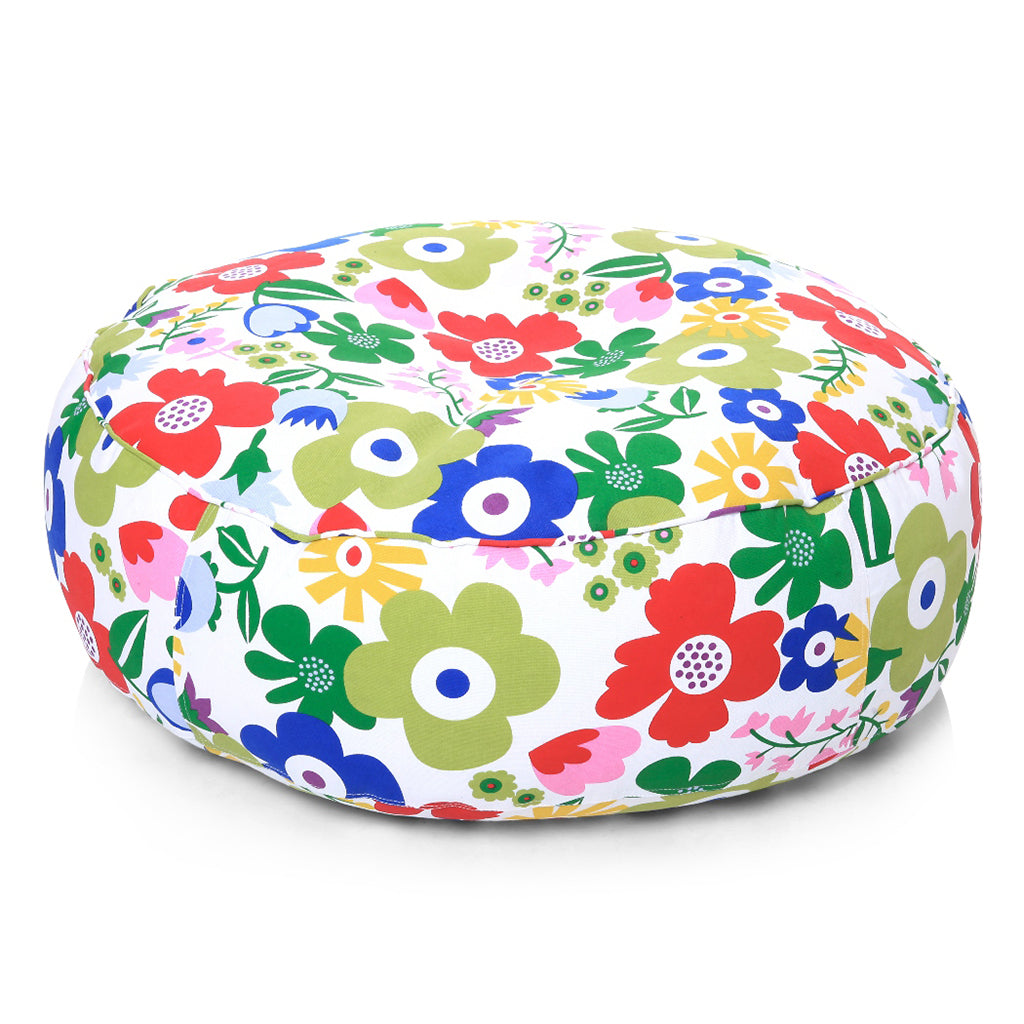 Canvas FloralPrinted Round Floor Cushion With Beans - XL Size