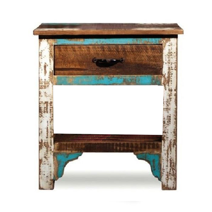 Raahi Reclaimed Wood Single Drawer Bed Side Table In Natural Finish