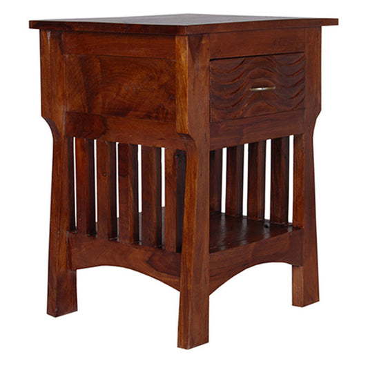 Ashlee Solid Wood Bed Side Table With Drawer In Teak Finish