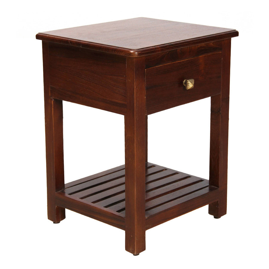 Allen Mango Wood Bed Side Table - Light Walnut Finish