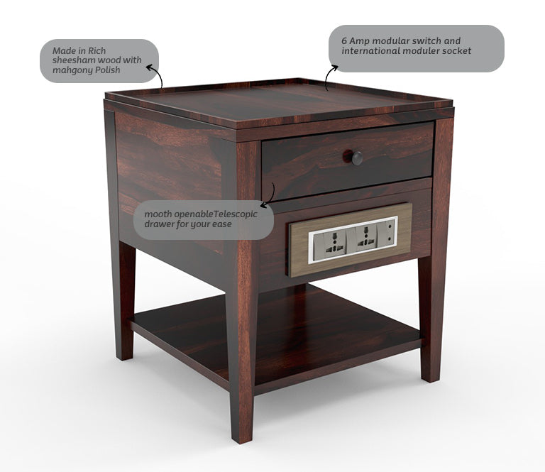 Classic Recharge Side Table In Sheshaam Wood - Honey Teak