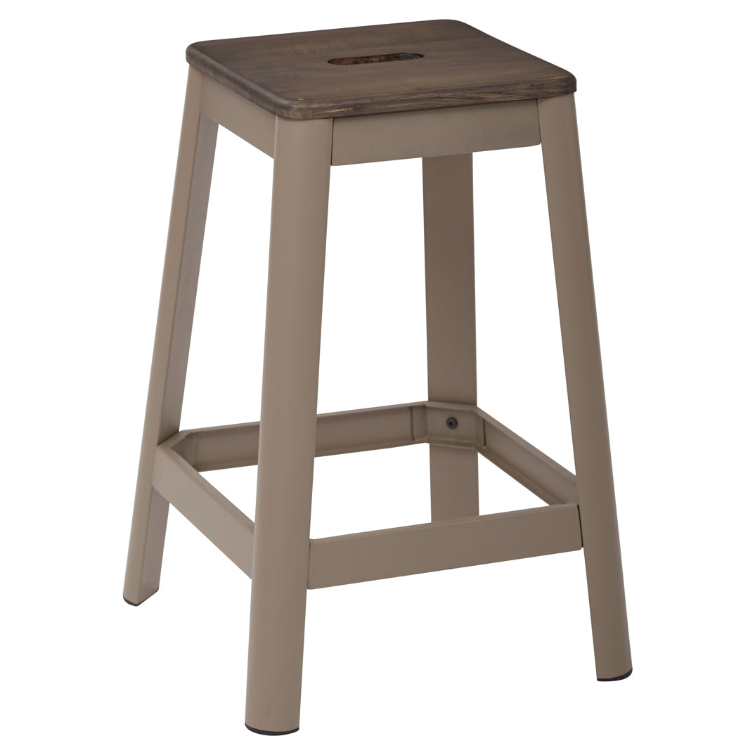 Cappuccino Stool With Metal Painted Base & Wood Seat Top