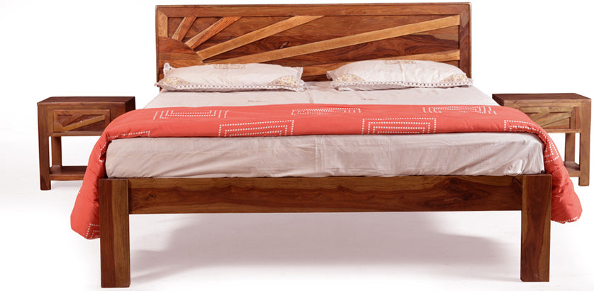 Sun Sheesham Wood King Bed - Teak Finish