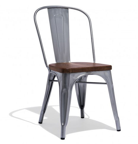 Silver Mirri Metal Chair With Wooden Seat Top