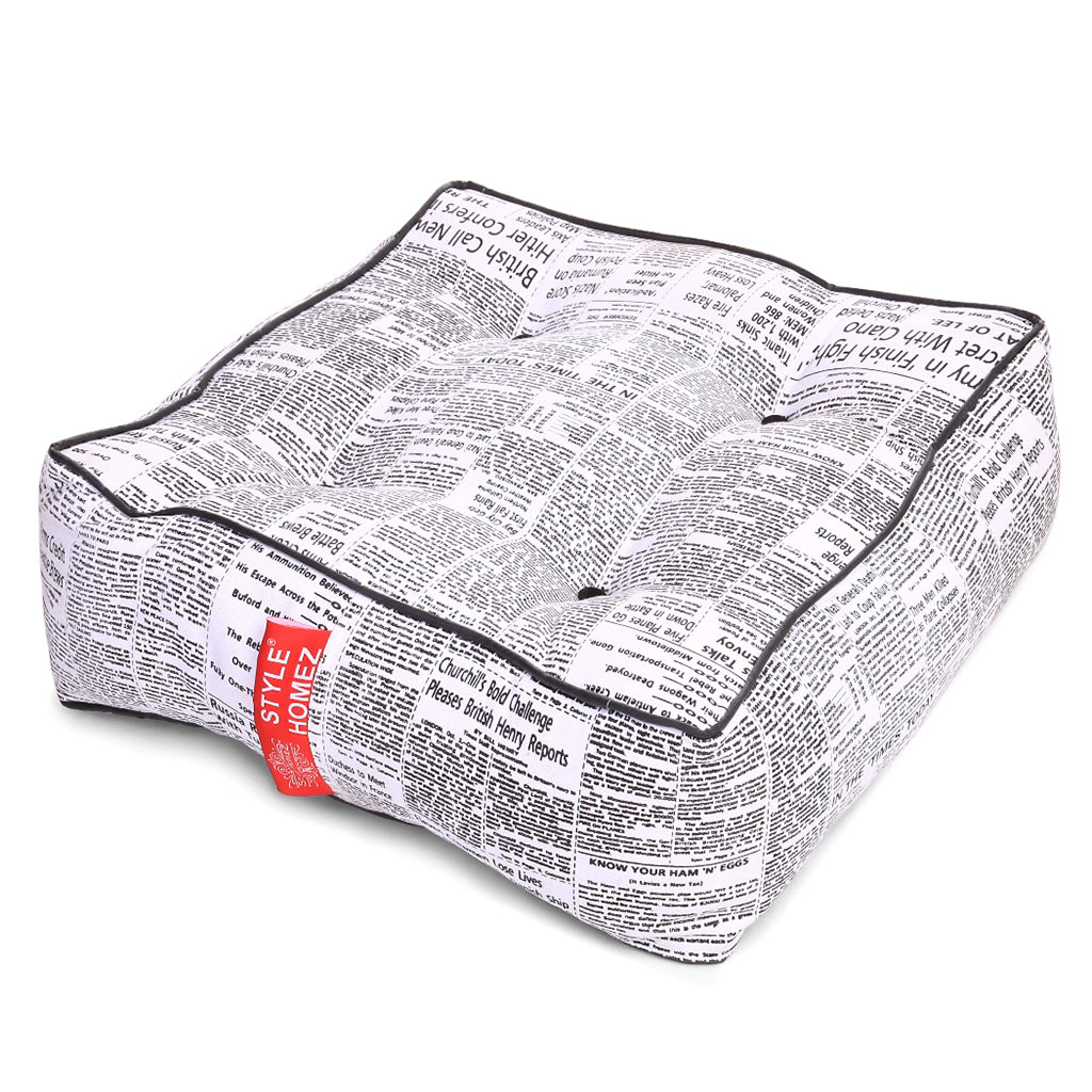 Canvas Newspaper Square Floor Cushion With Beans - Large Size